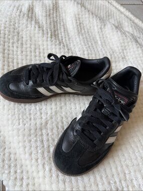 adidas Kids Black Sneakers with White Stripes
